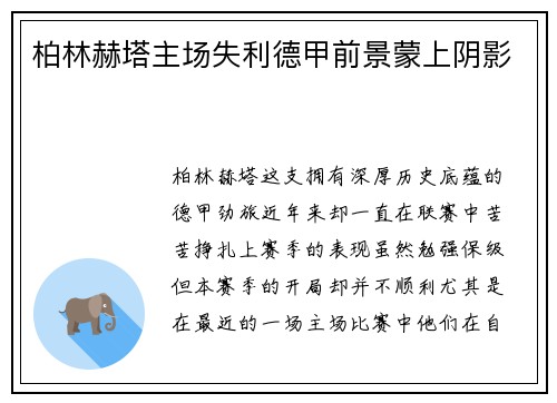 柏林赫塔主场失利德甲前景蒙上阴影