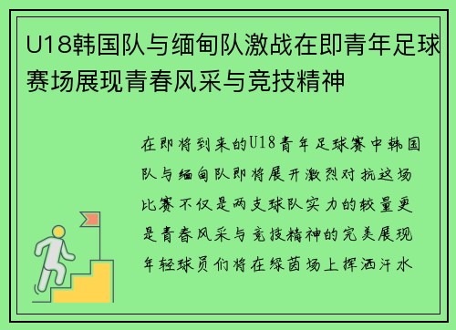 U18韩国队与缅甸队激战在即青年足球赛场展现青春风采与竞技精神